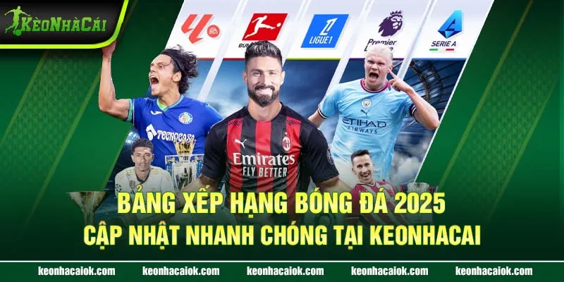 Bảng xếp hạng bóng đá 2025 cập nhật nhanh chóng tại Keonhacai