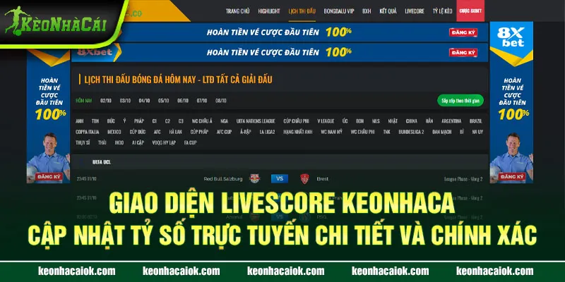 Giao diện Livescore Keonhacai - Cập nhật tỷ số trực tuyến chi tiết và chính xác