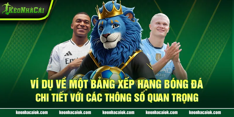 Ví dụ về một bảng xếp hạng bóng đá chi tiết với các thông số quan trọng